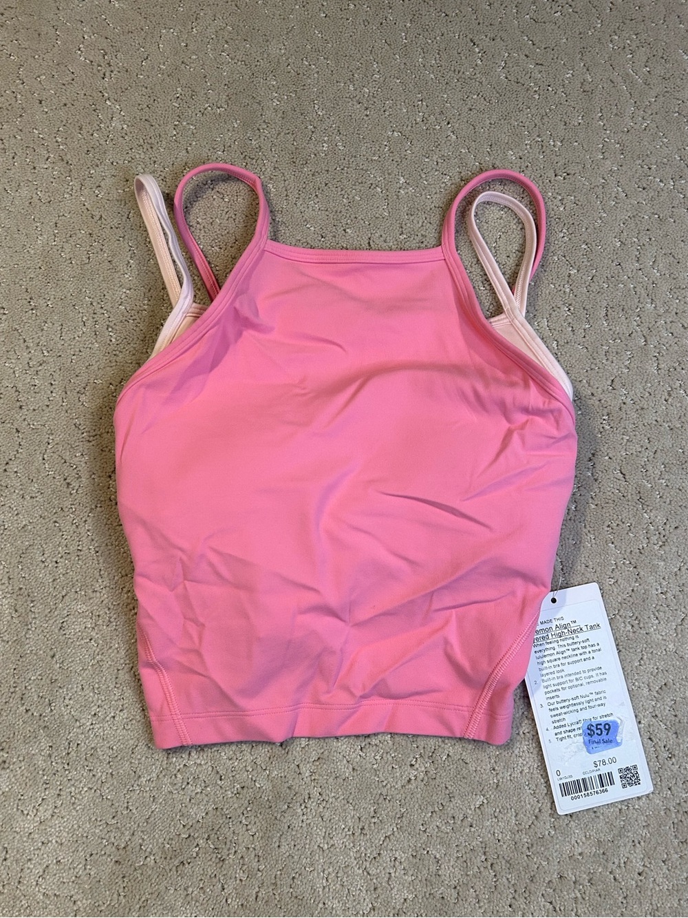NWT Lululemon Align Layered High Neck Tank Candy Cloud Pink Size 0